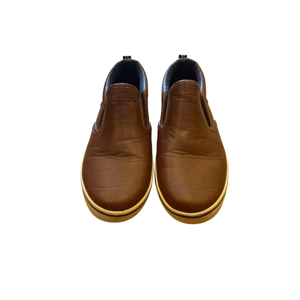 Nautica "Akeley" Kids Size US 3 brown faux-leather slip-on sneaker